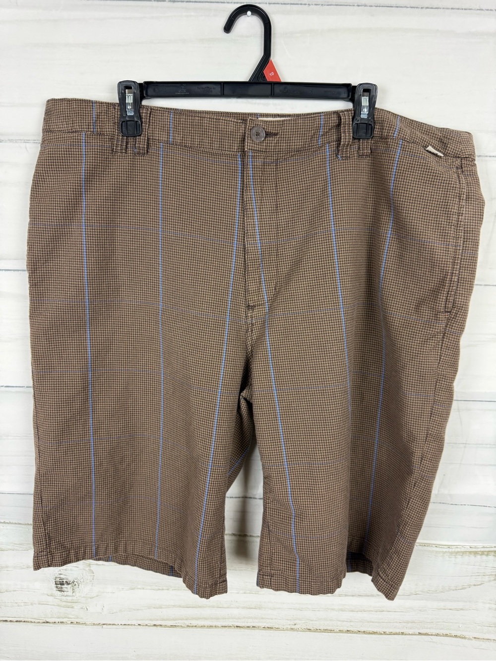 Vans Brown Shorts with Light Blue Pinstripes